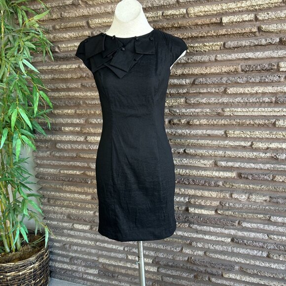 Jessica McClintock Black Cap Sleeve Elegant Sheath Dress Size 6 Neck Pleating - Picture 13 of 13